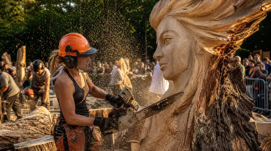 Seule femme parmi 31 concurrents d’un concours de sculpture à la tronçonneuse : « Je travaille à l’instinct »