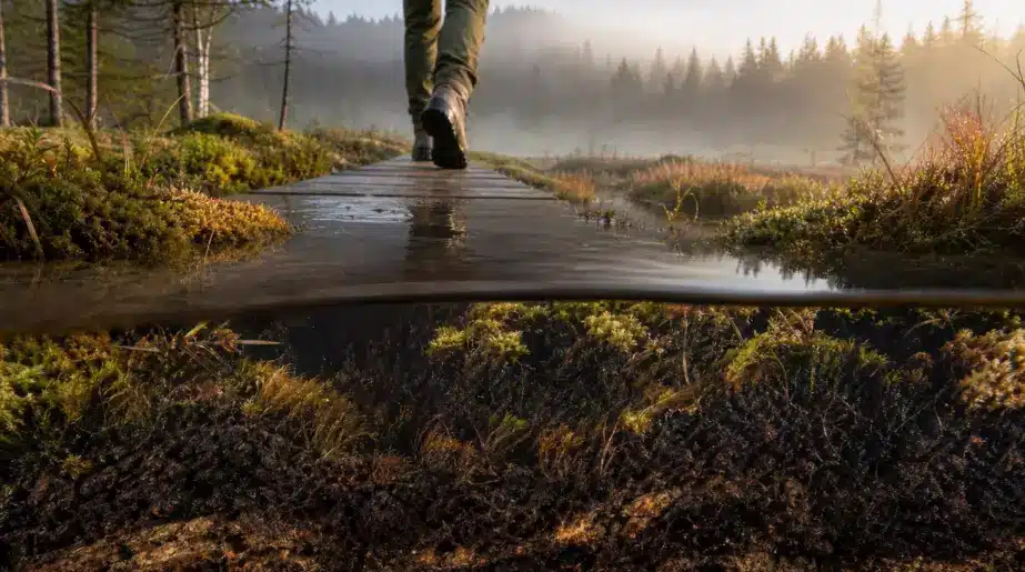 Sous les pas des randonneurs du Jura, un sol gorgé d’eau stocke depuis des millénaires plus de carbone que toutes les forêts de la planète