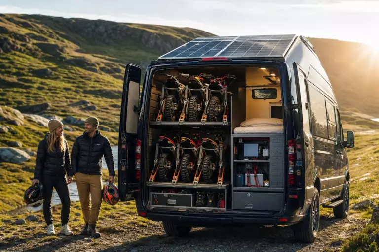 Un couple range six motos sur moins de dix mètres carrés : son fourgon produit aussi son énergie