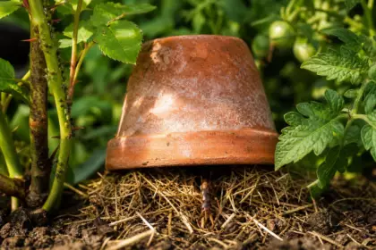 Un pot de fleurs retourné rempli de paille : ce refuge coûte 0 euro et attire l’insecte le plus utile du jardin