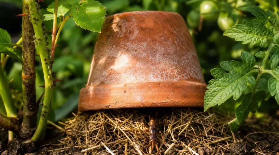 Un pot de fleurs retourné rempli de paille : ce refuge coûte 0 euro et attire l’insecte le plus utile du jardin