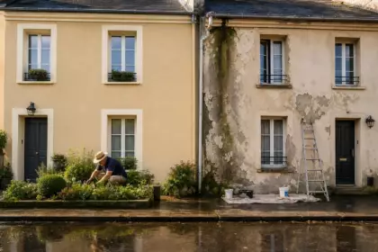 Un seul n’aura rien à remettre en état au printemps : deux propriétaires de la même rue repeignent leur façade dans la même teinte le même mois