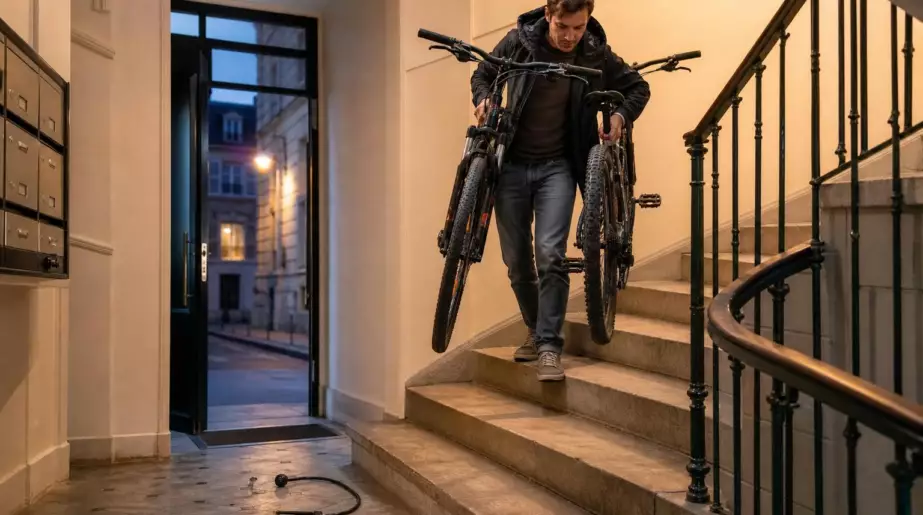 Un vélo dans chaque main tous les jours à 18 h 40 : ce que son geste dit du règlement de votre immeuble