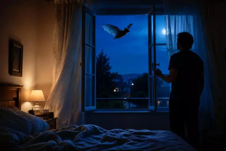 Une chauve-souris entre dans la chambre : mon voisin éteint la lumière et ouvre la fenêtre, et ce n’est pas par gentillesse