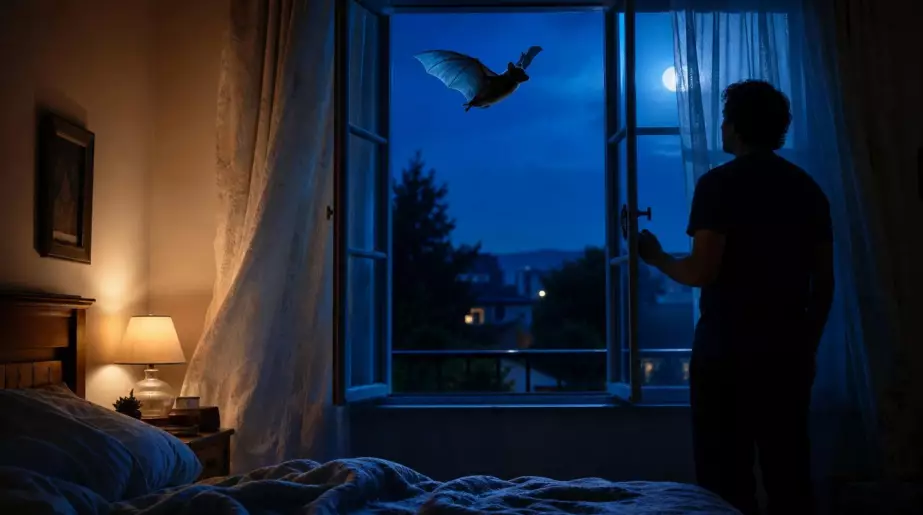 Une chauve-souris entre dans la chambre : mon voisin éteint la lumière et ouvre la fenêtre, et ce n’est pas par gentillesse