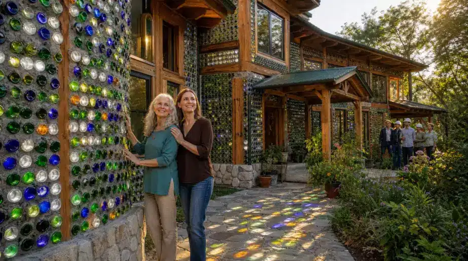 Une mère et sa fille empilent 8 000 bouteilles en verre : le résultat est une maison de 7 chambres qui stupéfie les architectes