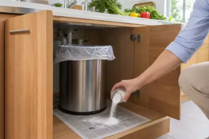 Une poubelle qui sent mauvais : l’astuce du fond de bicarbonate et de papier journal