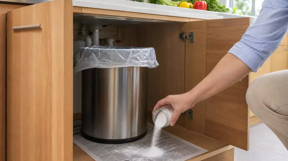 Une poubelle qui sent mauvais : l’astuce du fond de bicarbonate et de papier journal