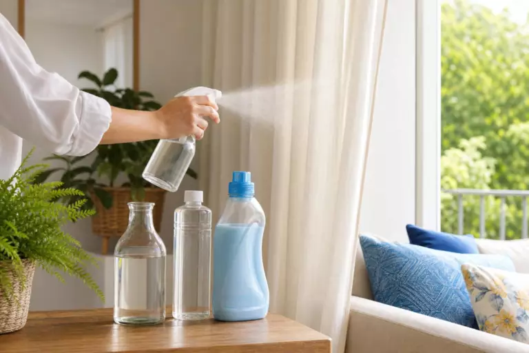 Une spécialiste de l’entretien parfume ses rideaux en quelques secondes : cette préparation à trois produits évite l’odeur de renfermé