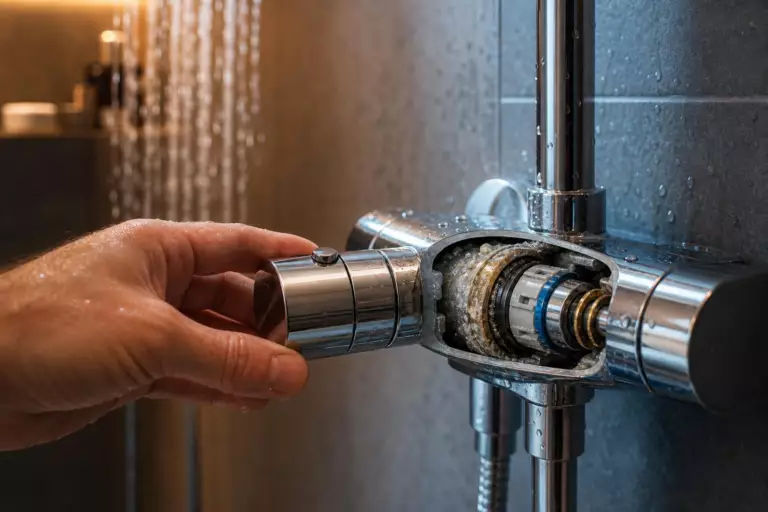 Votre installateur fait bouger le réglage pendant quelques secondes : ce contrôle prévient les variations d’eau sous la douche